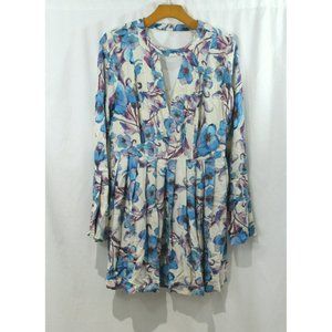 Free People Womens Blue Purple Ivory Tegan‎ Bell Sleeve Mini Dress 8